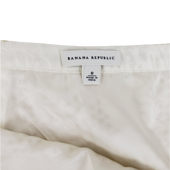 Banana Republic Pencil Skirt Size 6 Embroidered Gold Metallic Accent Ivory - Picture 7 of 8